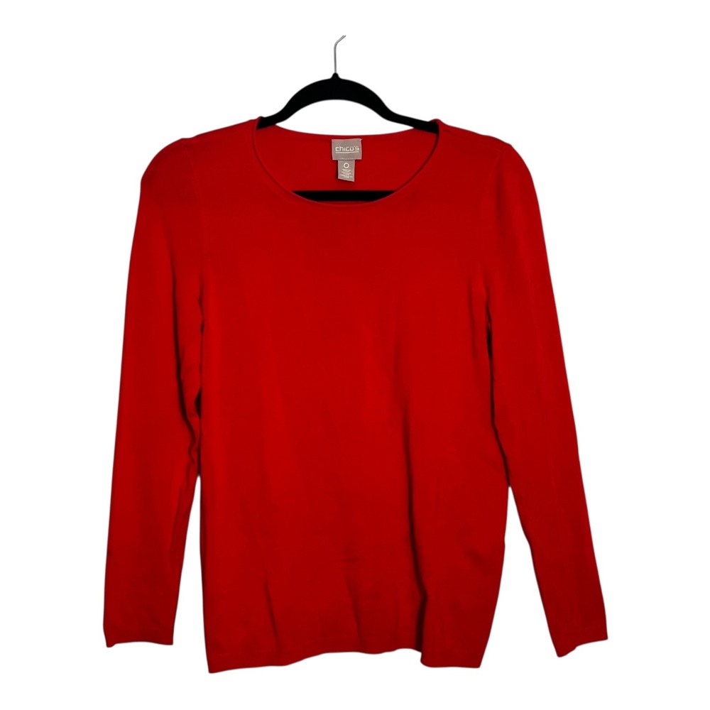 Chicos 0 Womens Size‎ Small Red Long Sleeve Crew Neck Pullover Sweater Casual